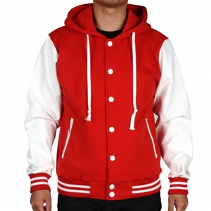 Veste universitaire en laine rouge et blanche de haute qualité pour hommes, vêtements d'extérieur d'hiver de style collège, conception personnalisée OEM - Product Image 1