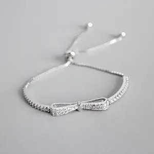 Bow micro pave zircon 925 sterling silver adjustable bracelet