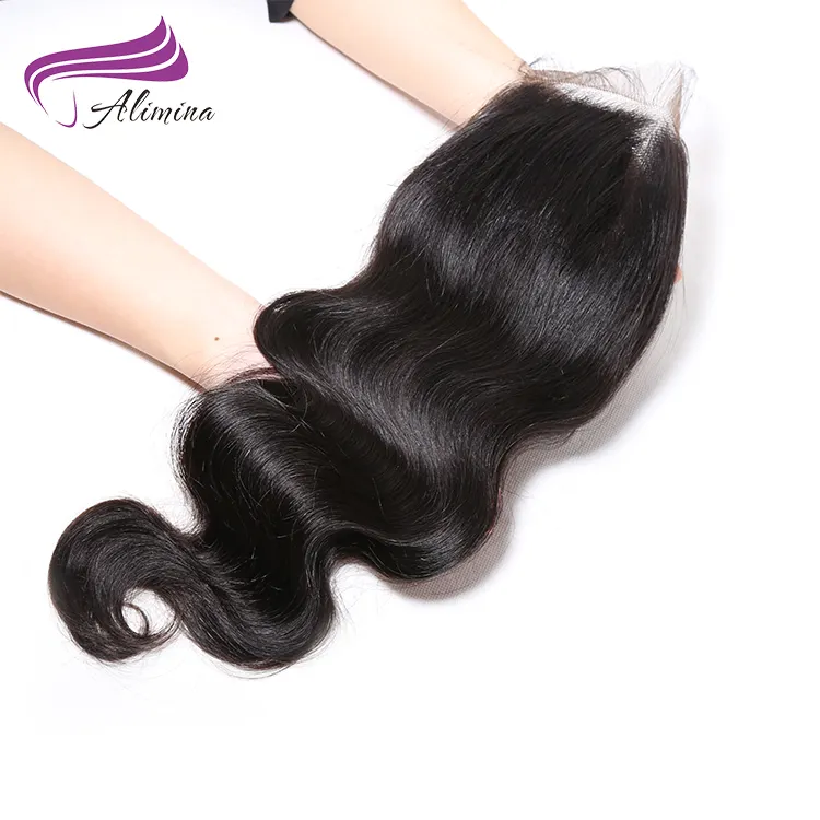Alimina मुफ्त शिपिंग शरीर लहर मानव बाल फीता क्लोजर मुक्त हिस्सा 4x4 रेमी बाल विस्तार फीता बंद करने के लिए ब्राजील बाल 8-22