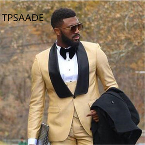 Costume Homme Trajes De Hombre Groom Tuxedos Golden Men Suits WPY041