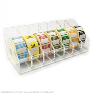 Distributeur d'étiquettes alimentaires en acrylique, distributeurs d'étiquettes de <span class=keywords><strong>pharmacie</strong></span>, montage <span class=keywords><strong>mural</strong></span>, boîte à autocollants en rouleau de 7 jours - Product Image 4