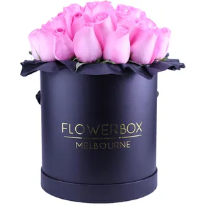 Kotak Buket Bunga Bulat Silinder Kertas Warna Hitam Putih Mewah Kotak Kemasan Topi Bunga