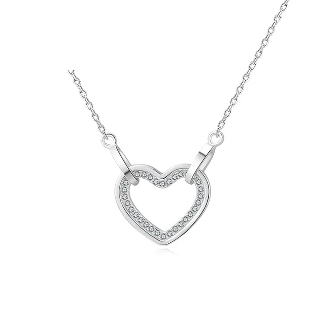 925 sterling silver costume jewelry necklaces CZ heart shape handmade jewellery luxurious jewelry for women
