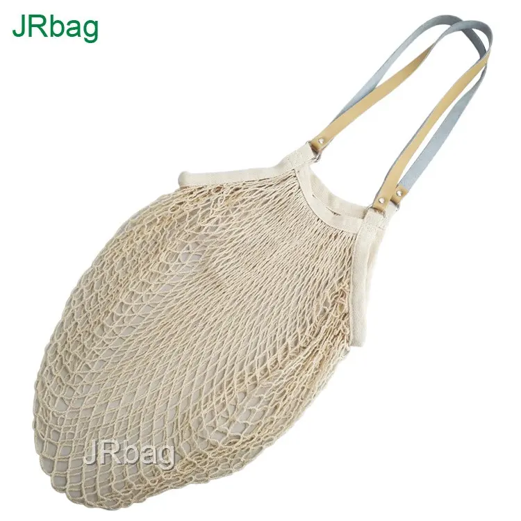 Dongguan — sac en maille 100% coton, sac fourre-tout de 1X1.5cm, avec poignée en cuir, pour femmes, tendance, usine chinoise