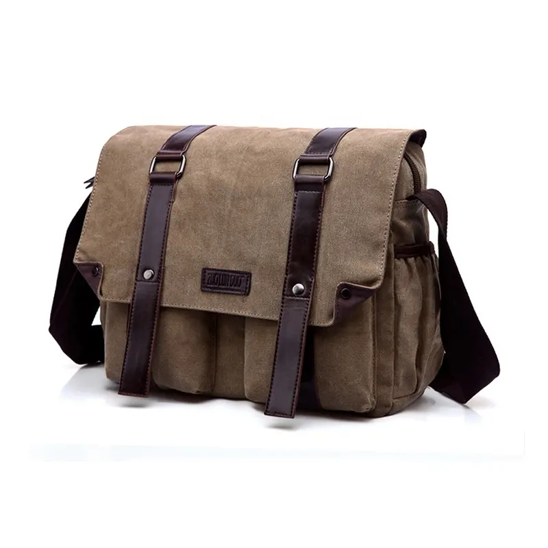 Business trend sling casual men satchel fashion blank canvas cross body bag high quality brown youth vintage style messenger bag