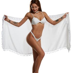 <span class=keywords><strong>Maillot</strong></span> de bain en mousseline de soie solide avec pampilles, Cover-Up pour la plage, Sarong, paréo, Bikini de bord de mer, jupe enveloppante, résistant au soleil, nouvelle collection <span class=keywords><strong>2023</strong></span> - Product Image 5