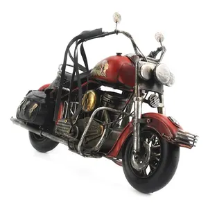 Handmade Old Model Motorcycle Metal Craft With Leather On 2 Handlebars Home Office Decoration For Friend Birthday Gifts