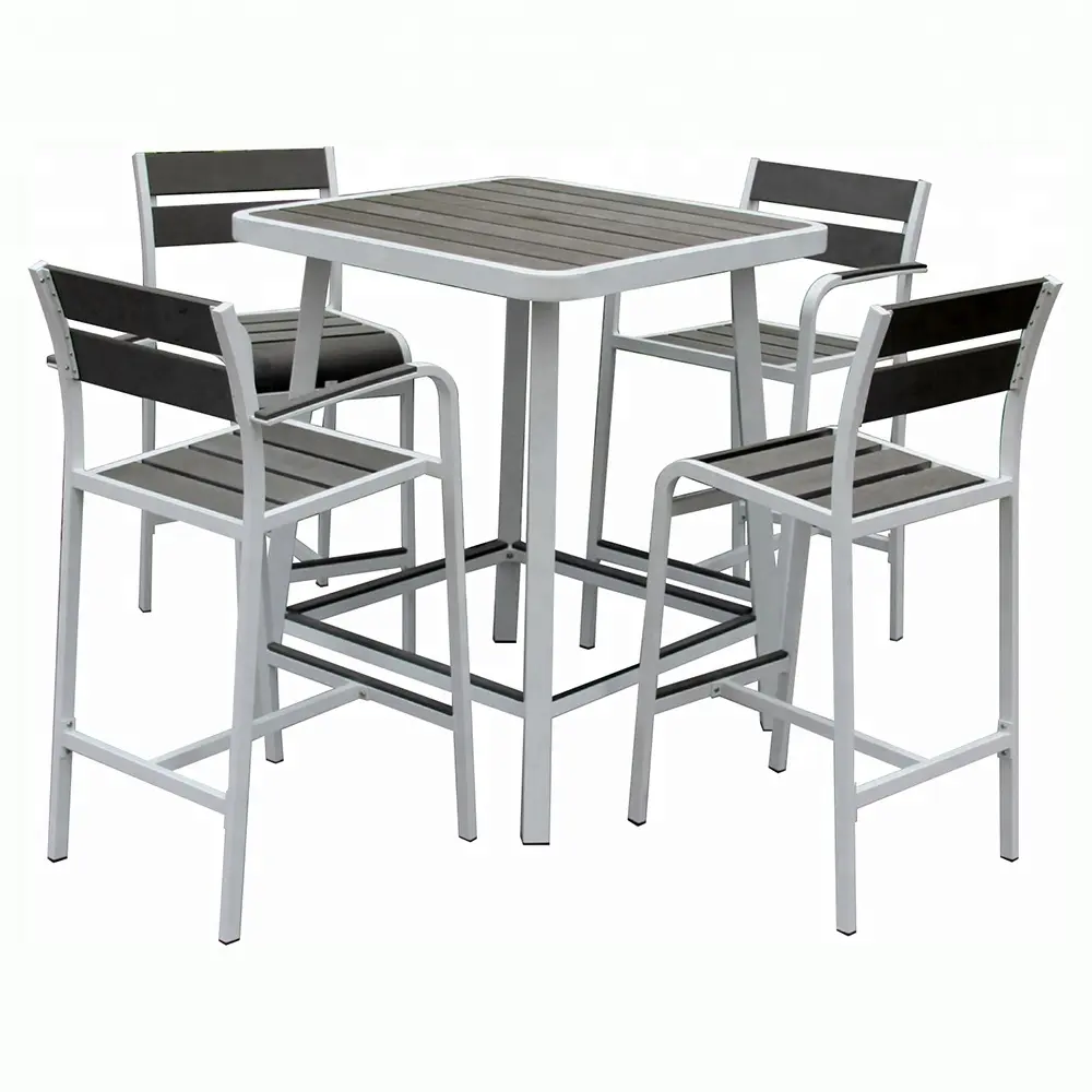 High quality outdoor club plastic wood bar table set for bistro furniture small tall pub table and chairs