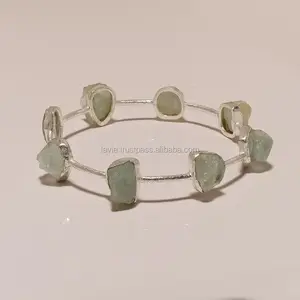 925 Sterling Silver Bangle, Natural Aquamarine Rough Gemstone Bangle Jewelry Supplier, Antique Silver Jewelry Exporter