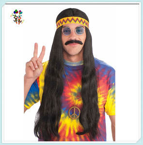 Sintético barato Flor de Hippie 1960 amor paz <span class=keywords><strong>hombre</strong></span> fiesta de Carnaval pelucas HPC-1257 - Product Image 4