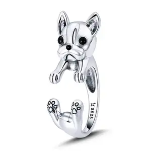 BAGREER SCR411 Übertrieben personal isierte Retro niedlichen Bulldogge Tier Punk Ring 925 Silber Fingerring Schmuck Großhandels preis