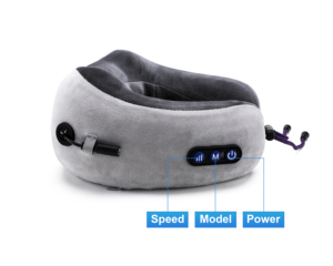 Bantal pijat Shiatsu multifungsi, bantal leher bentuk U, bantal pijat bergetar untuk bepergian