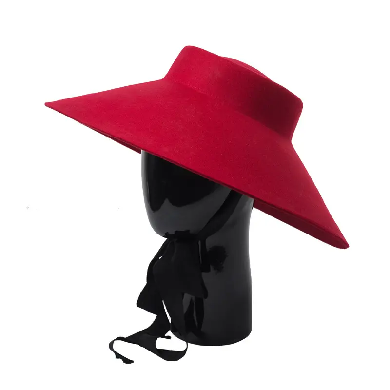 New Stylish Chic Large Brim Felt Fedora Top Hat With Black Ribbon