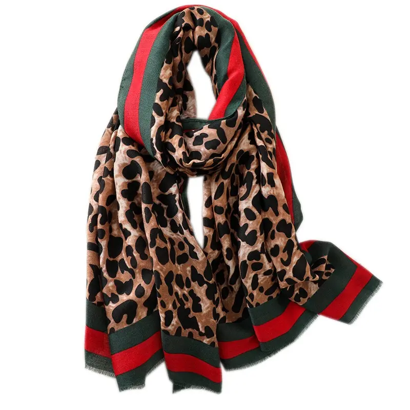 Top verkauft islamische muslimische Frau lange moderne andere Schal Echarpe Dupatta Hijab Dame schönen Druck Leopard heißen Baumwoll schal
