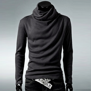Pull pour homme en maille à col montant, couleur unie, coupe ajustée, pour l'automne - Product Image 3