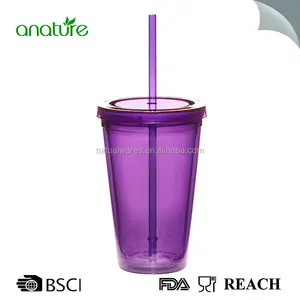 Pajita plástica libre de BPA promocional de 16oz con tapa para café