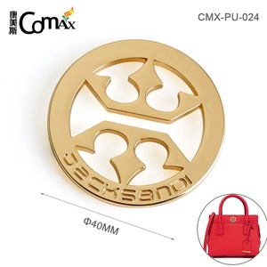 Etiqueta de <span class=keywords><strong>metal</strong></span> con logotipo de corona dorada en forma de círculo con fijación de tornillos para bolsos