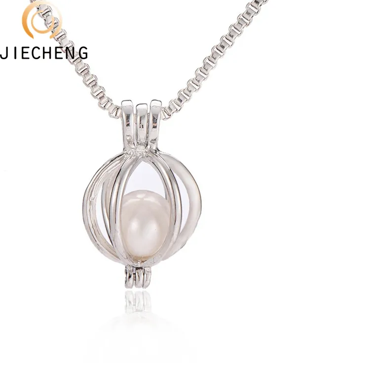 Wholesale silver new design pearl pendant necklace open heart pearl cage pendant for pearls jewelry