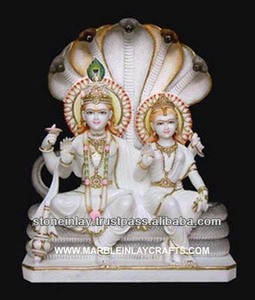 Statue de Laxmi Narayan en marbre blanc - Product Image 1