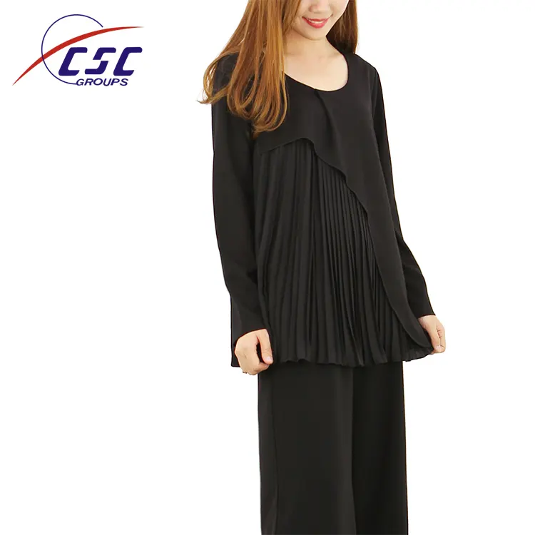 High quality wholesale black fashionable knitted pleated top