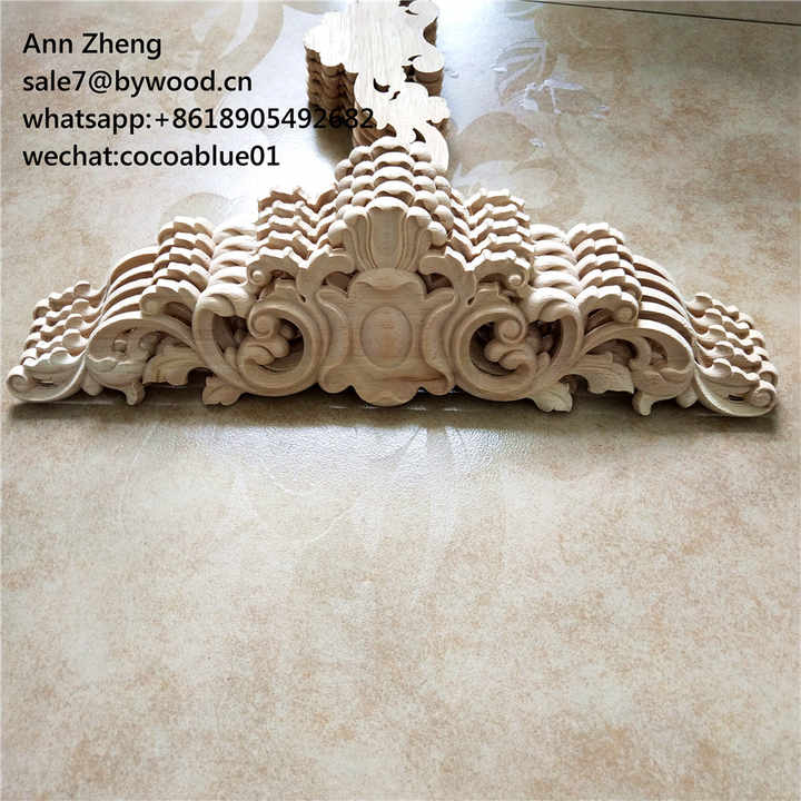 2 Appliques En Bois Sculpté Non Peintes, Décor Coin, 5.12x2.76 Pouces
