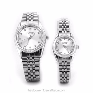Rollex style waterproof function diamond silver dial alloy case stainless bracelet couple watch - Product Image 2