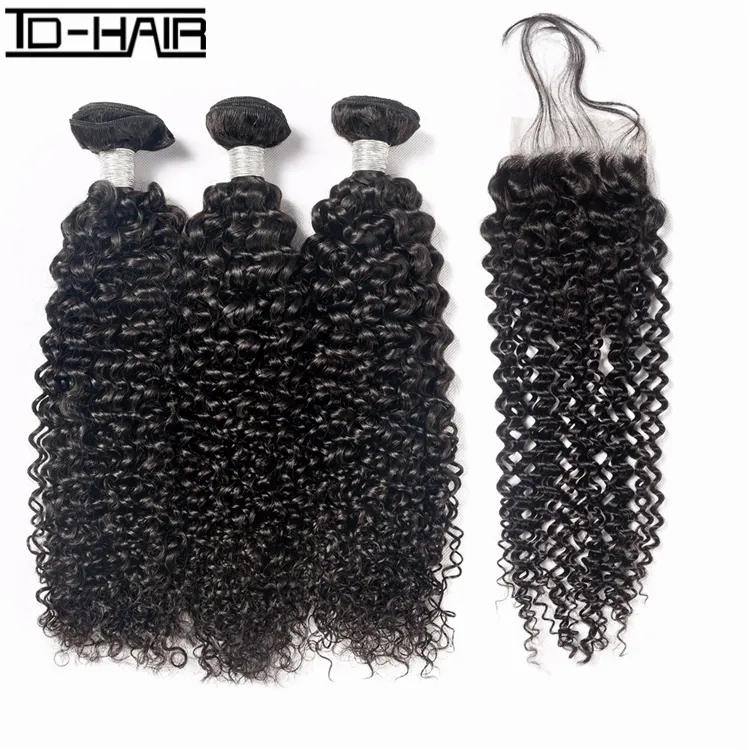Best sale brazilian kinky curly closure human hair bundles with frontal silk 4*4 lace closure kinky curly bundles with closure