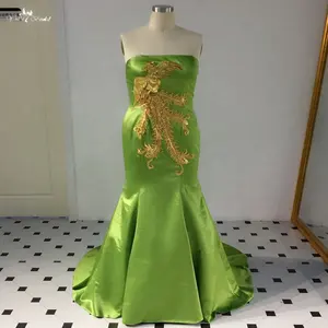 LZF077真人图片绿色美人鱼晚礼服凤凰贴花亮片亮片Vestidos De Fiesta加码舞会礼服