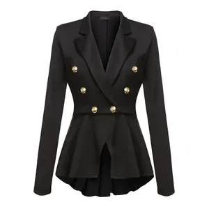 Office Blazers Suits Women Double Button Crop Frill Ruffle Hem High Low Work Ladies Blazer Outer Coat Y10546 Business Suits