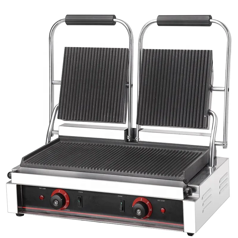 Elektrische Contactgrill Hete Bbq Plaat Met Alle Gegroefde Dubbele Plaat Panini Grill