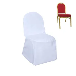 Wholesale cheap white plain banquet chair cover with satin sash polyester slipcovers for wedding banquet