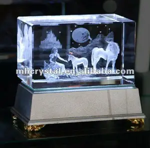 3D Laser Crystal Glass Cube with led base MH-F0163