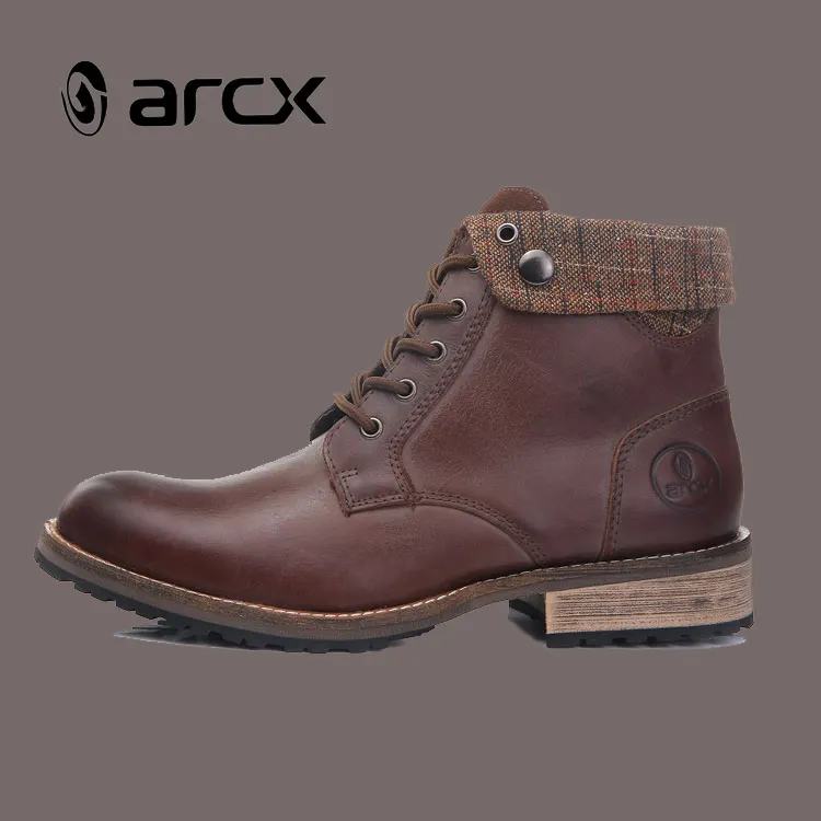 ARCX Cowe Leather Mens Vintage Motorcycle Boots Brown Motorcycle Boots Racing Shoes