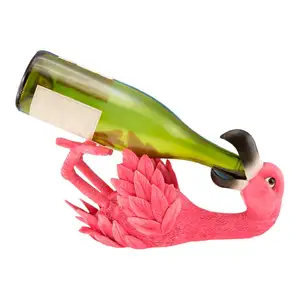 有趣的粉红色火烈鸟酒瓶架树脂桌面装饰