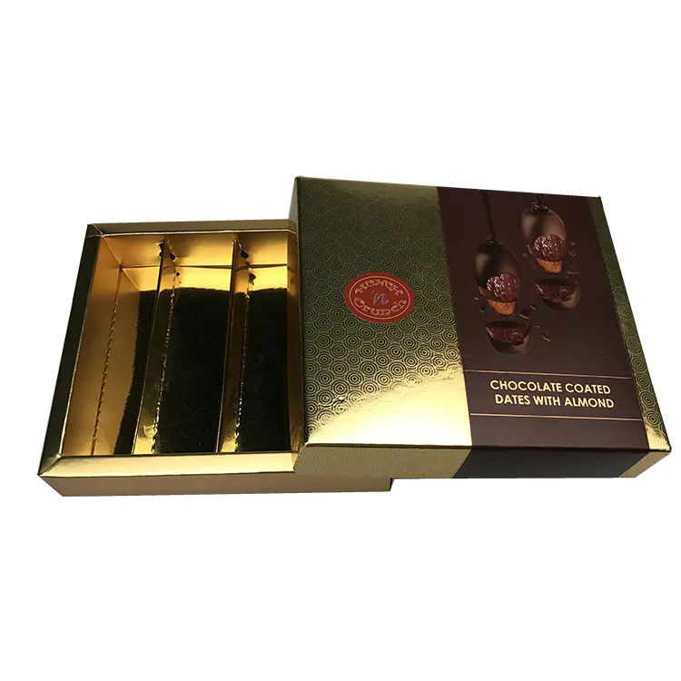 Imballaggio di scatole di dolci/caramelle al cioccolato in cartone dorato fabbricazione di confezioni regalo di cioccolato fatte a mano in carta personalizzate 5 giorni lavorativi