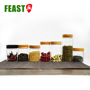 Juego de <span class=keywords><strong>botes</strong></span> de cocina apilables, 4 frascos de vidrio transparente, tapa de bambú hermética para el hogar - Product Image 6