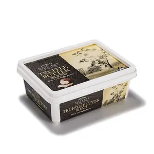 Boîte en plastique rectangulaire de haute qualité 250g, emballage IML, stockage des aliments, boîte à fromage