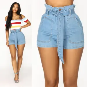 Xintang Fancy Tik Top Hot Koop Paperbag Taille Denim Jeans Vrouwen Shorts Hoge Taille Zomer Seizoenen Katoen En Polyester Volwassenen