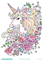 Tatouage de licorne temporaire imperméable, sexy, pour femmes et hommes, horloge, hommes, résille, design poitrine, bras