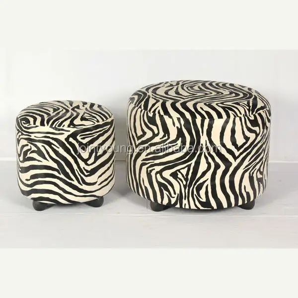 Redondo ottoman fogão coberto com zebra pu conjunto de dois