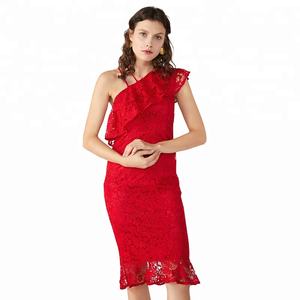 Ocasião especial Sereia Verão Envoltório Plissado de Um Ombro Vestido de Baile Vermelho - Product Image 1