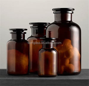 Frascos de vidrio ámbar de boca ancha de 1000ml, 500ml, 250ml, 125ml, 60ml, 30ml, grado laboratorio, con tapón de vidrio y serigrafía - Product Image 1