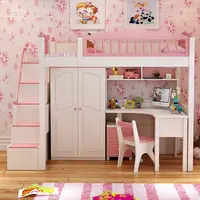 رخيصة الثمن الأميرة استقرار قوي تصميم بسيط خشبي الاطفال سرير بطابقين مع صندوق خزانة أثاث غرفة نوم الأطفال