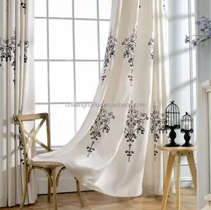 100% Polyester European Style Embroidered Living Room Curtains and Valances