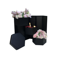Vente chaude rigide couleur pure rotatif trois couches hexagonale Souvenir Roses fleur papier boîte-cadeau pour l'emballage des fleurs