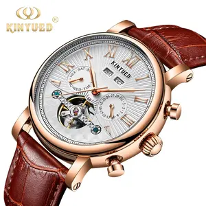 KINYUED Automatic Tourbillon Watches Automatic Mechanical Leather Strap Men Fashion Mechanical Watch