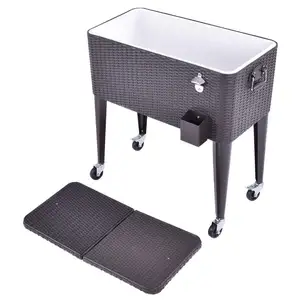 DR120301 80 Quart Rolling Ice Chest Portable Patio Party Bar Drink Cooler Cart For Backyard Use