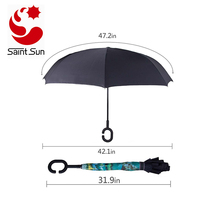 Parapluie de voiture inversé à double couche avec poignée en C