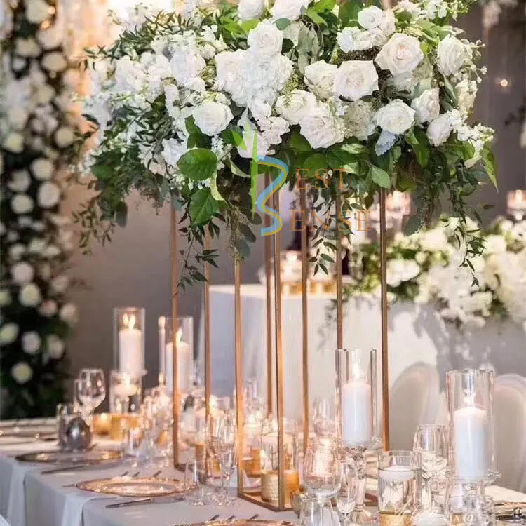 Rechteckige Eisen hochzeit blume rahmen ständer set für tafelaufsatz