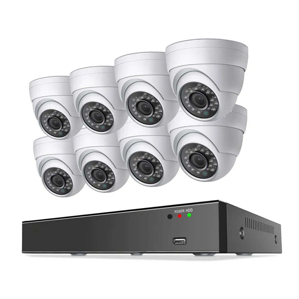 Smart H.265 Network Recorder 5MP Mp 8CH CCTV 48V POE NVR with 8pcs POE dome metal Cameras
